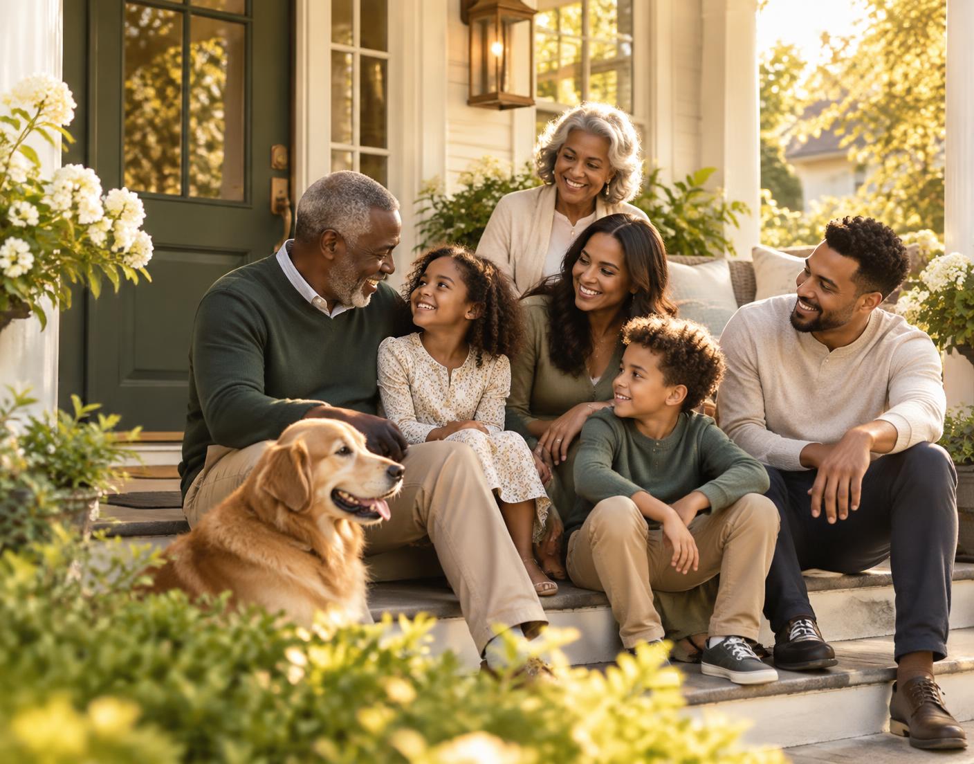 A multigenerational family spending time together on their porch